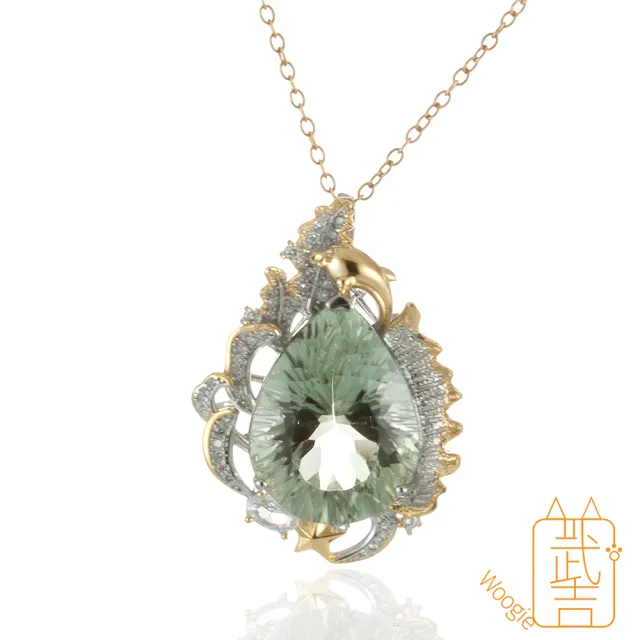 【Woogie武吉珠寶】精品設計綠水晶純銀項鍊(重工煙花鑽切33x24mm)