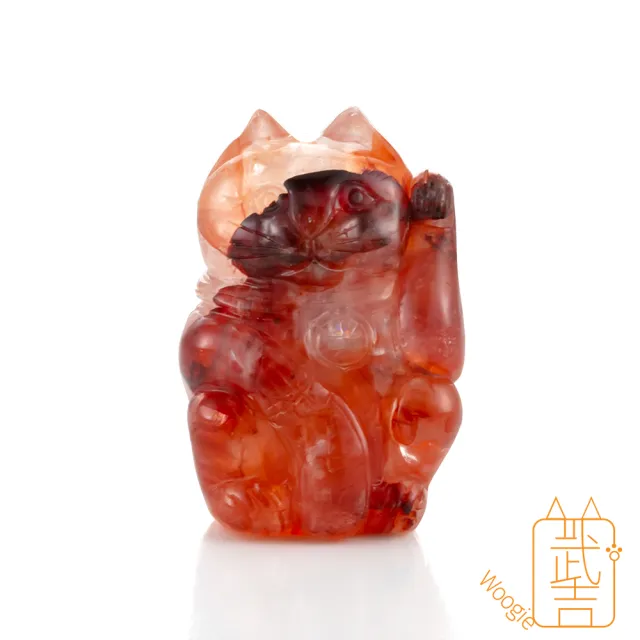 【Woogie武吉珠寶】精品錦鯉膠花水晶招財貓擺件(60x41mm)