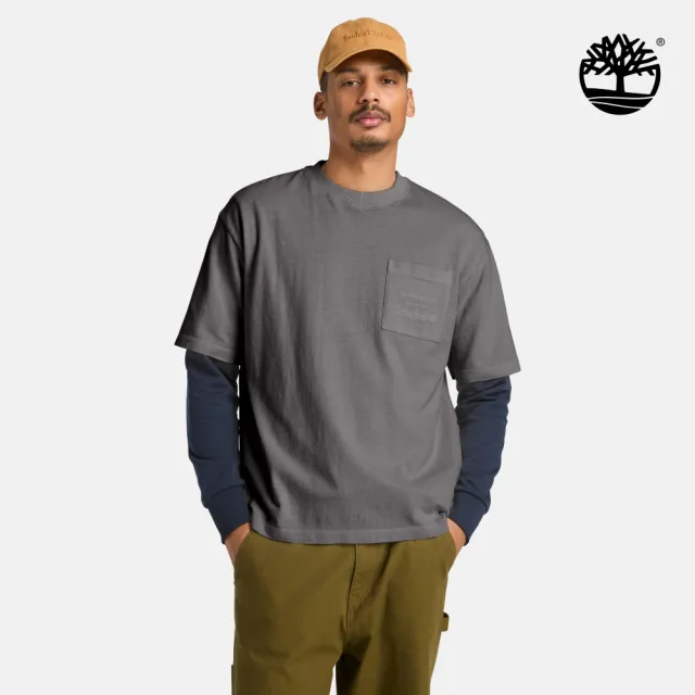 【Timberland】男款黑色厚磅寬版胸前口袋T恤(A5SMFW08)
