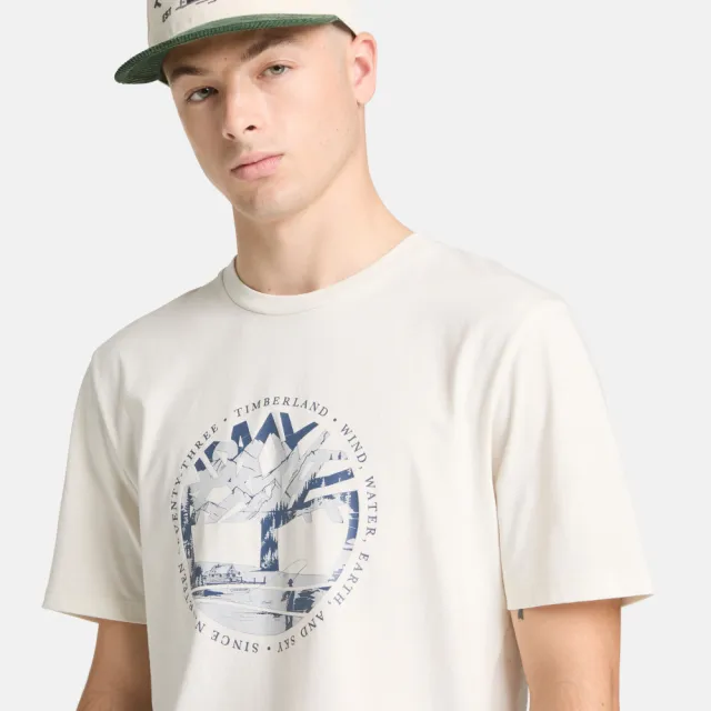 【Timberland】男款白色LOGO圖案T恤(A5SVWCM9)