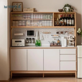 【hoi! 好好生活】預購60天★YW暖白拼色山毛櫸實木洞洞板上架儲物岩板餐櫃1.8M Y56Q04