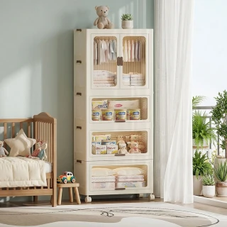 【AOTTO】57面寬雙開門上掀附輪折疊收納衣櫃