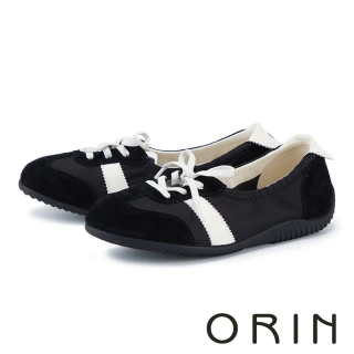 【ORIN】甜美芭蕾風萊卡拼接牛皮休閒鞋 黑色