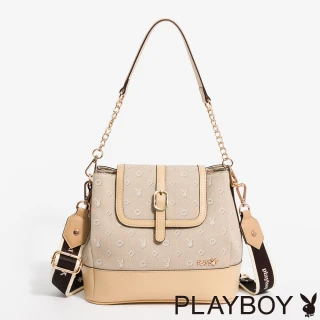 【PLAYBOY】PLAYBOY - 水桶包附長短背帶  Bunny Love系列 - 卡其色