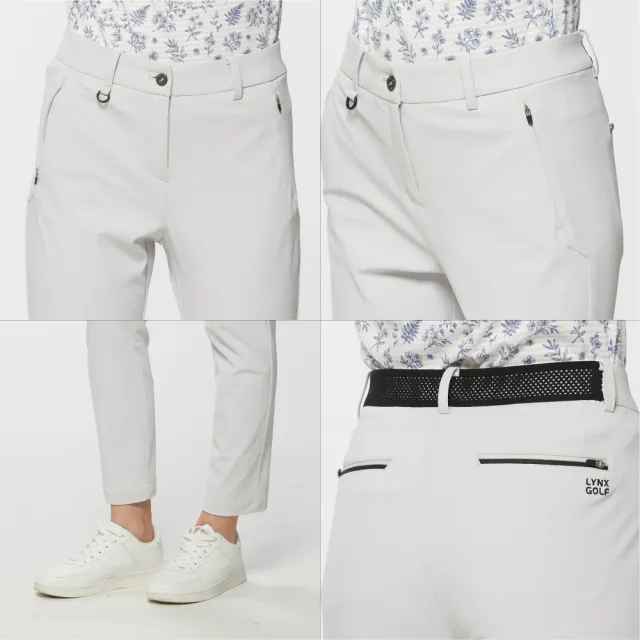 【Lynx Golf】女款日本布料彈性吸排後腰造型隱形拉鍊口袋九分褲(二色)