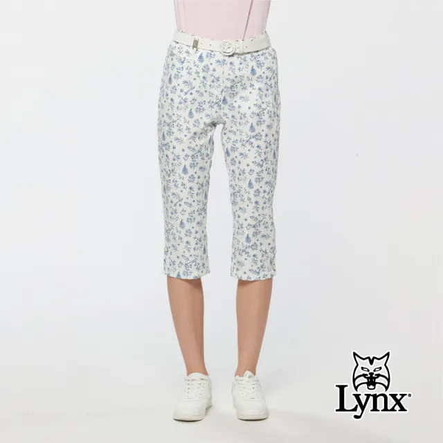 【Lynx Golf】女款吸濕排汗甜美花卉印花開杈鈕扣設計七分褲(二色)