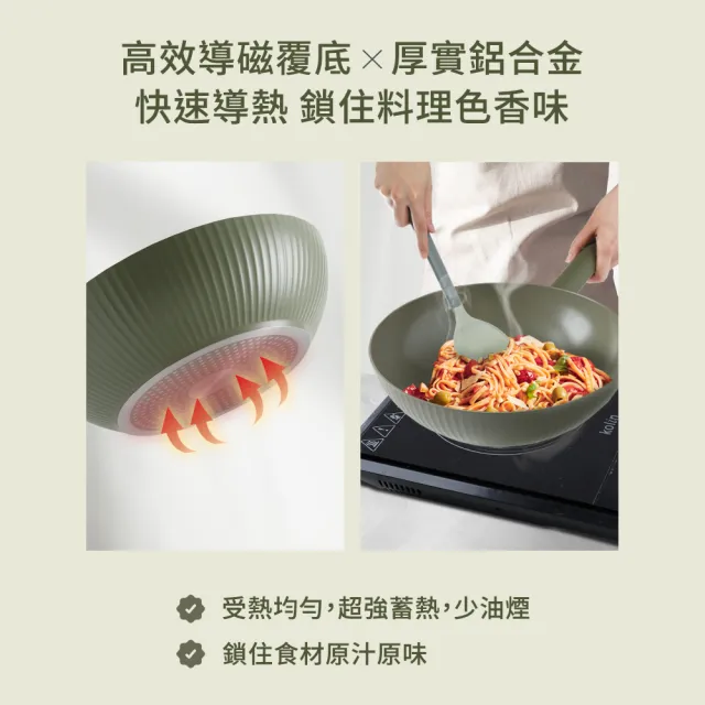 【mo select】買鍋送蓋-享廚陶瓷不沾鍋雙鍋組-28cm深煎鍋/深炒鍋(mo選/平底鍋/炒鍋/非鐵氟龍不沾塗層)
