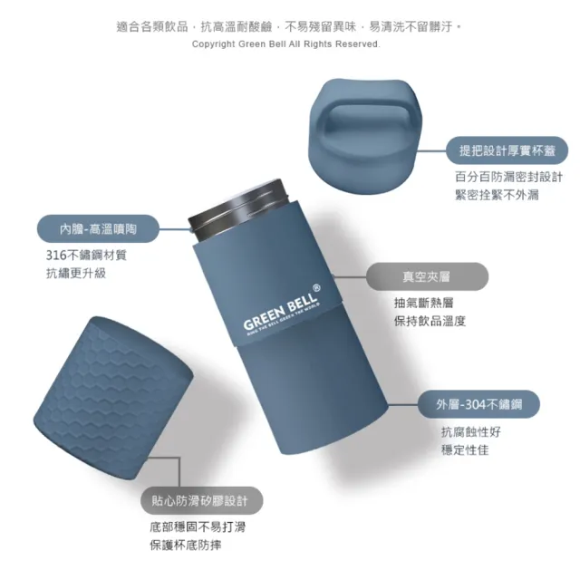 【GREEN BELL 綠貝】316不鏽鋼輕瓷保溫杯550ml(陶瓷內膽 好洗不留異味 輕巧 保溫 保冷 保冰 SGS)