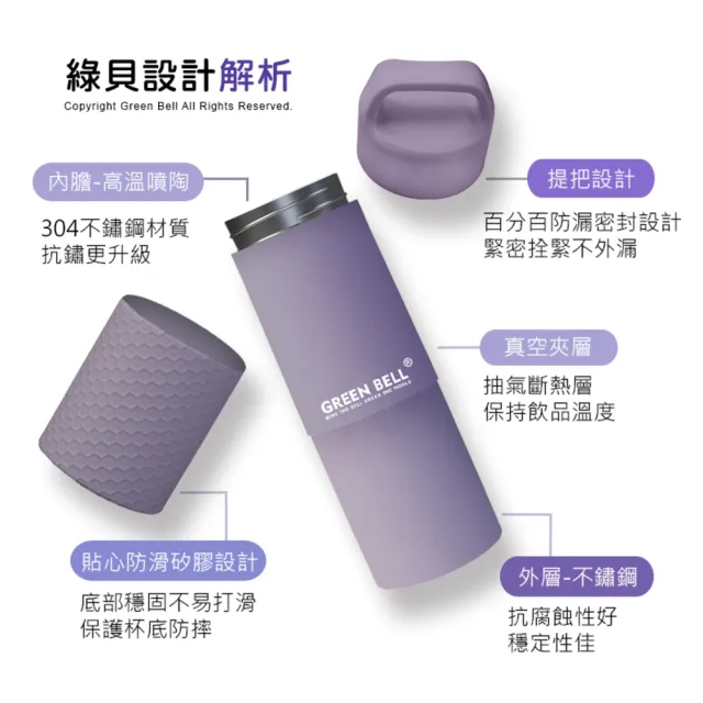 【GREEN BELL 綠貝】304不鏽鋼輕瓷保溫杯850ml(陶瓷內膽 好洗不留異味 輕巧 保溫 保冷 保冰 SGS)