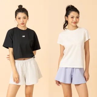 【NEW BALANCE】NB 寬鬆抽繩棉質短褲_女性_淺灰/淡紫_WB61Y4U7AHH_WB61Y4U7DYK(美版 版型偏大)