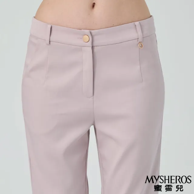 【MYSHEROS 蜜雪兒】造型八分褲 前金色鈕釦拉鍊 閃鑽字母配飾(淺粉)
