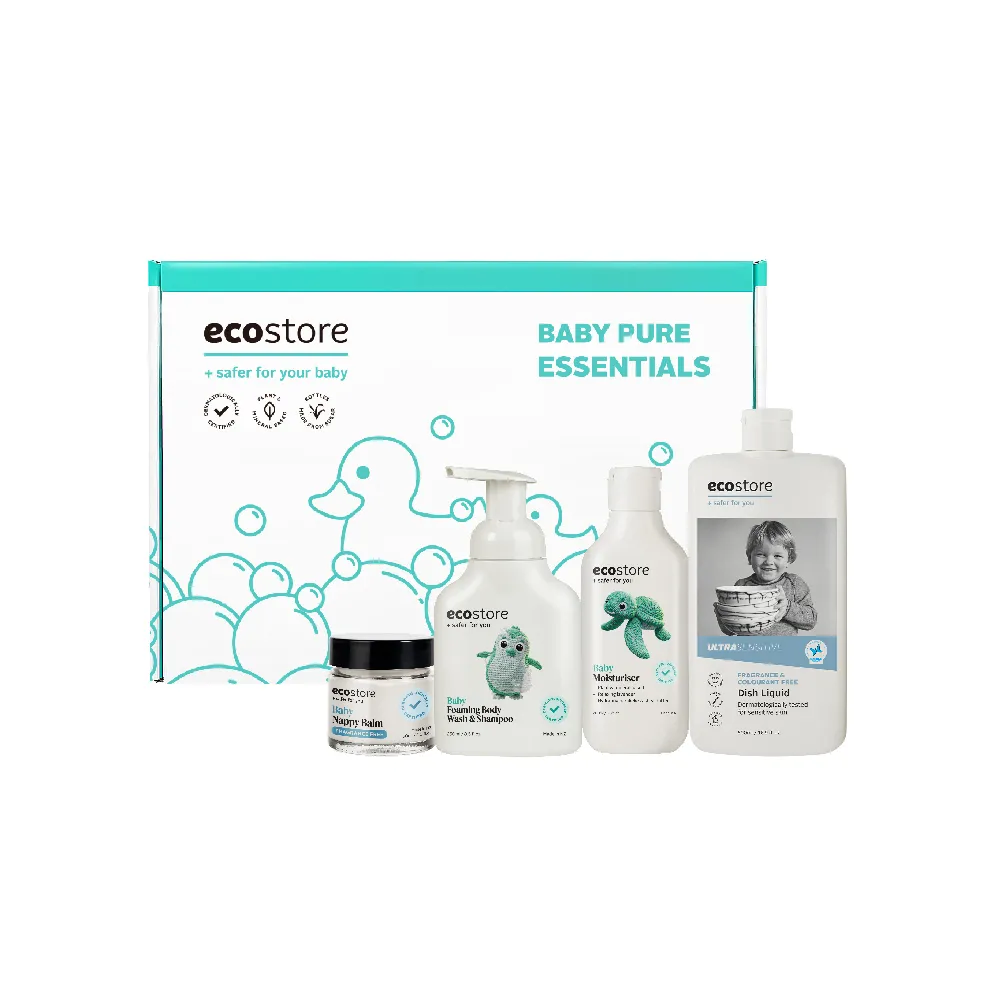 【ecostore 宜可誠】純淨寶寶洗沐保養禮盒(新生兒/彌月禮盒/洗髮沐浴露/嬰兒潤膚乳/屁屁膏/抗敏無香洗碗精)