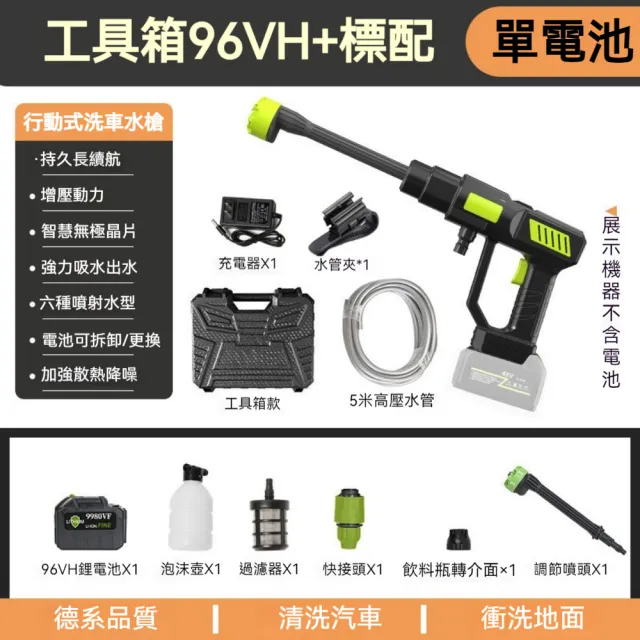 YIZ藝匠 便攜洗車水槍 高壓水槍  無線戶外清洗機（6合1多功能噴頭 輕巧便攜 工具箱款標配）