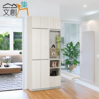 【文創集】古爵3.3尺七門加高玄關座鞋櫃組合(可活動收納座鞋椅凳＋內置可伸縮吊衣桿)