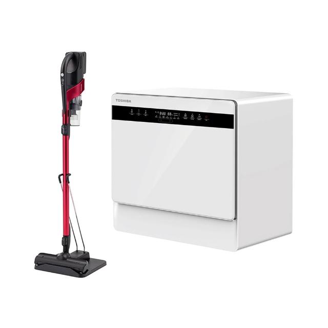 【TOSHIBA 東芝】日本東芝TOSHIBA 6人份免安裝都洗霸XL洗碗機 DW-05T1-TW+吸塵器 VC-CLX50A