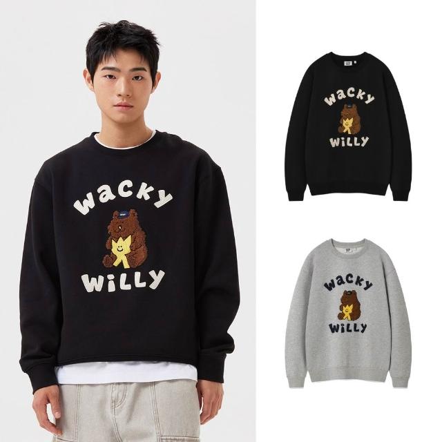 【Wacky WiLLY】官方旗艦館 KIKY & Friends圖案大學T(UNI圓領上衣 黑/灰色)