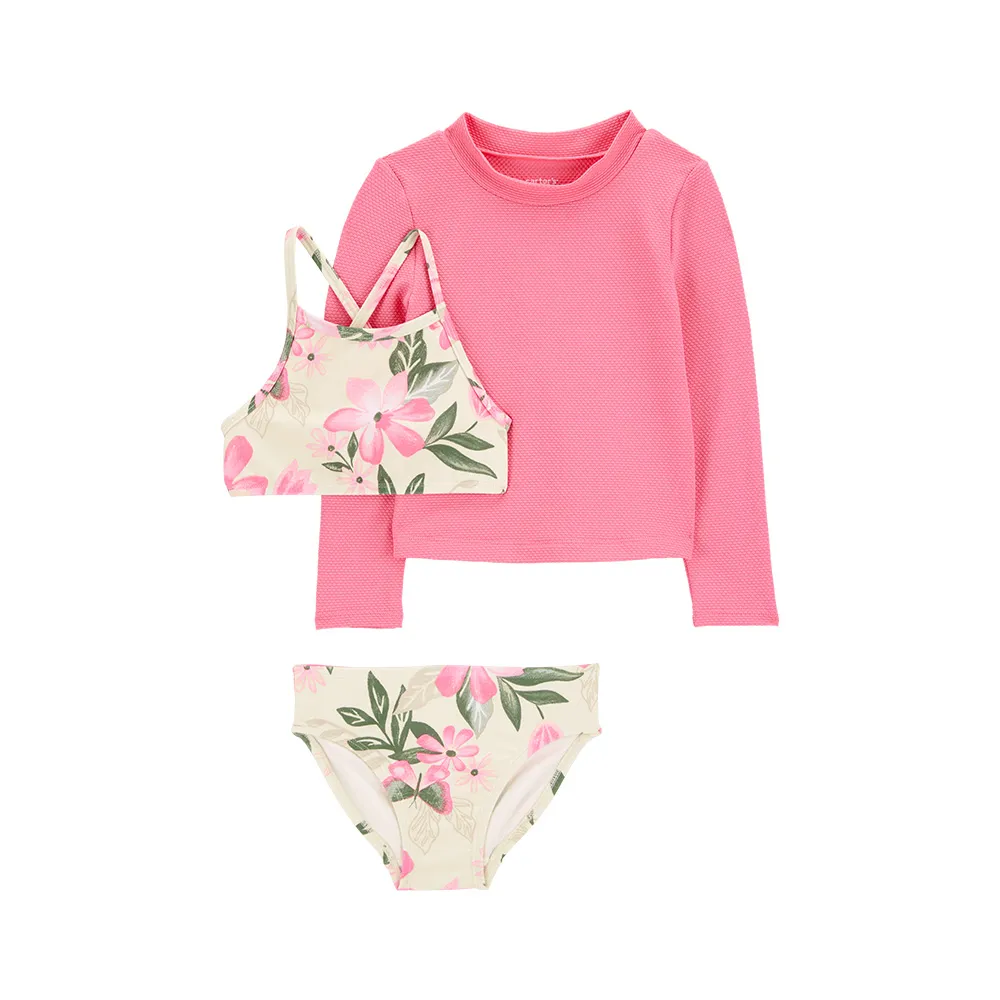 【Carter’s】UPF 50+ 海灘公主嬰兒3件組防曬泳衣〔防曬上衣/泳褲〕(原廠公司貨 童裝 兒童泳衣 嬰兒泳裝)