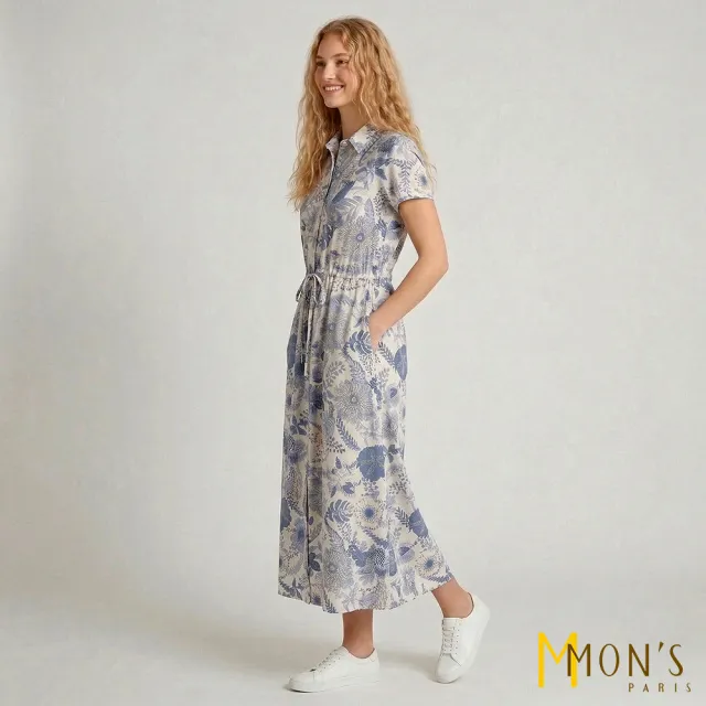 【MON’S】藍調花影收腰襯衫洋裝(直)