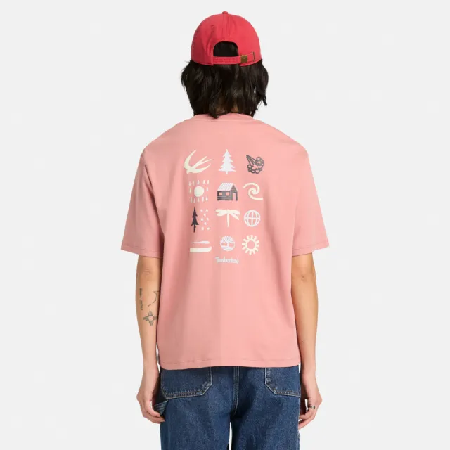 【Timberland】女款粉色寬版圖案短袖T恤(A43XQR85)