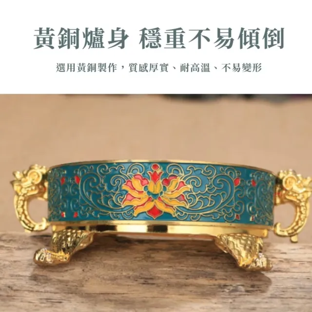 景泰藍旺財薰香爐(吉祥財 蓮花 纏枝文 雙獅耳 奉香 拜拜 防腐 環保 可拆卸 禮物 佛教 信仰)