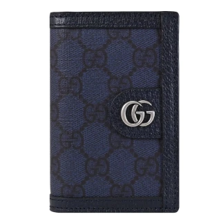 【GUCCI 古馳】Ophidia GG Supreme 經典雙G印花信用卡名片收納夾(深藍)
