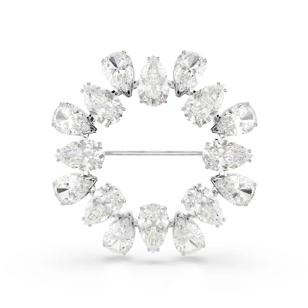 【SWAROVSKI 施華洛世奇】官方直營 Matrix 胸針梨形切割 白色 鍍白金色 | 5714646