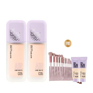 【MAYBELLINE 媚比琳】全新升級!裸霧光持久水粉底AIR 2入組(#小方胖AIR#專櫃級奢華粉底)