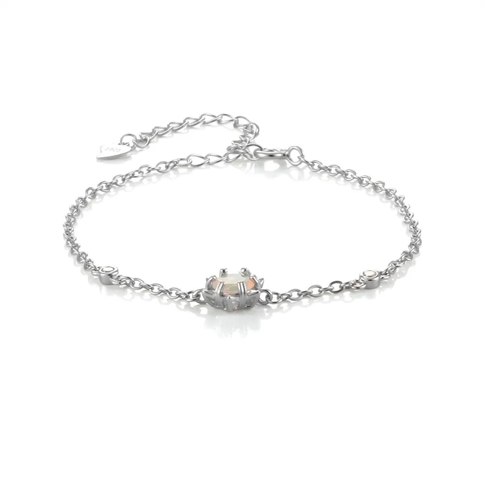 【Woogie武吉珠寶】精品夢幻蛋白石水鑽純銀手鍊(遊彩鑽切8x8mm)
