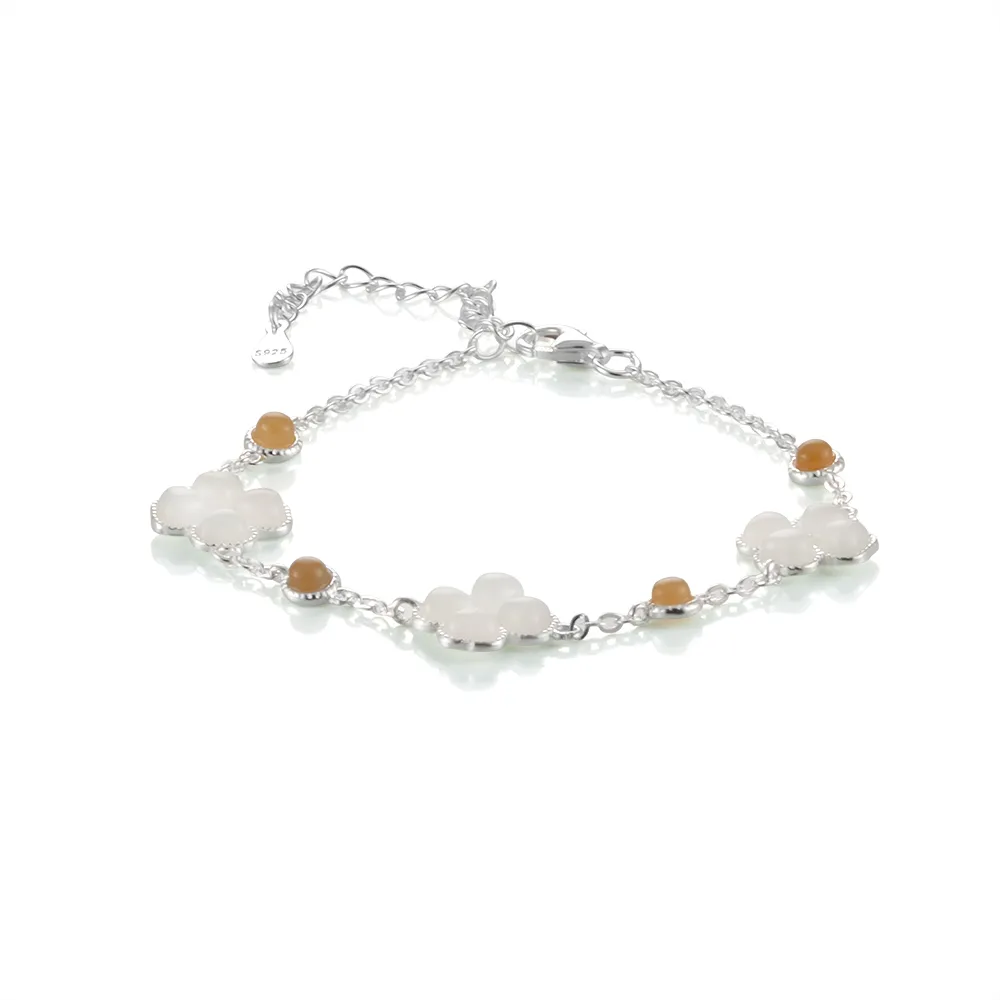 【Woogie武吉珠寶】精品和田玉白玉設計純銀手鍊(白玉幸運草14x10mm)