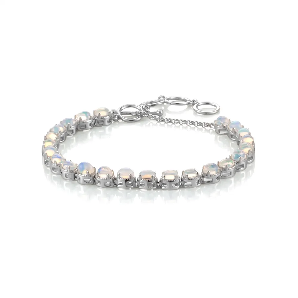 【Woogie武吉珠寶】精品蛋白石純銀T扣手鍊(遊彩滾邊4mm)