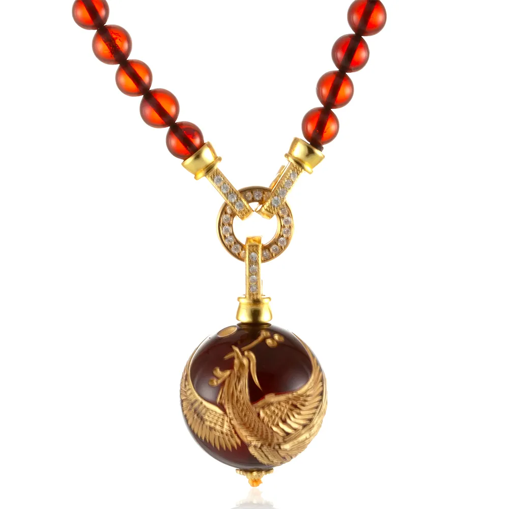【Woogie武吉珠寶】琥珀蜜蠟血珀鎏金鳳凰108念珠項鍊(6-23mm)