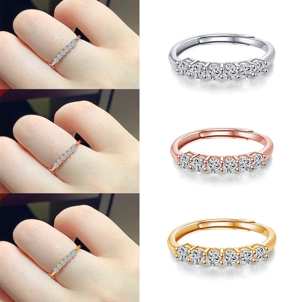 【Luster】38女王! 3分 D/VS 培育鑽 純銀 開運線戒 招財尾戒 鑽石戒指-三色任選(培育鑽x6 總重0.18克拉)