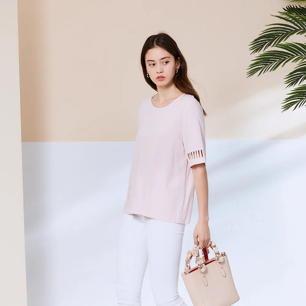 【ICHE 衣哲】Cop.Copine 法國原裝進口簍空設計五分袖造型上衣