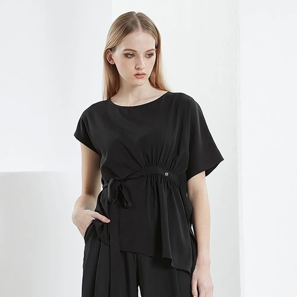 【ICHE 衣哲】Cop.Copine 法國原裝進口側綁帶造型不對稱造型上衣