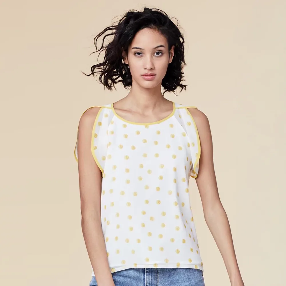 【ICHE 衣哲】Cop.Copine 法國原裝進口圓點撞色滾邊無袖雪紡造型上衣