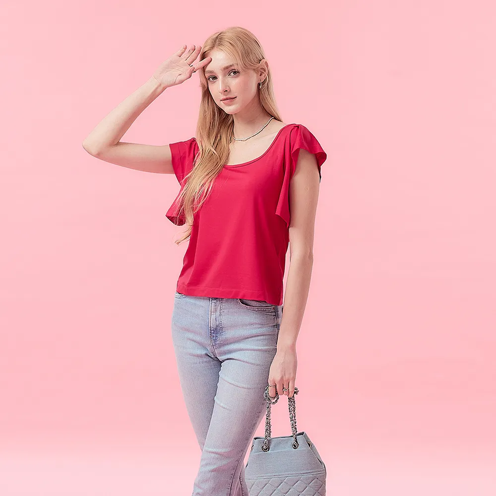 【ICHE 衣哲】Cop.Copine 法國原裝進口方領飄袖修身造型上衣