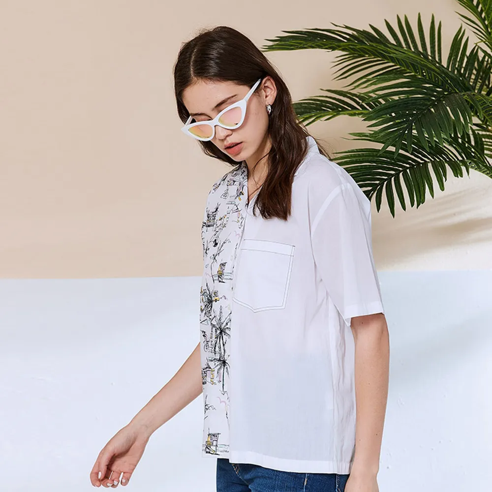 【ICHE 衣哲】Cop.Copine 法國原裝進口插畫印花後開衩設計造型襯衫