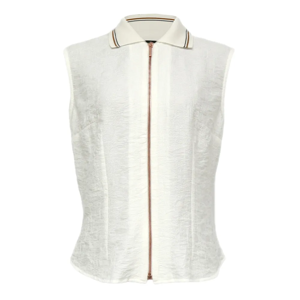 【ICHE 衣哲】Cop.Copine 法國原裝進口法式無袖翻領氣質襯衫-白