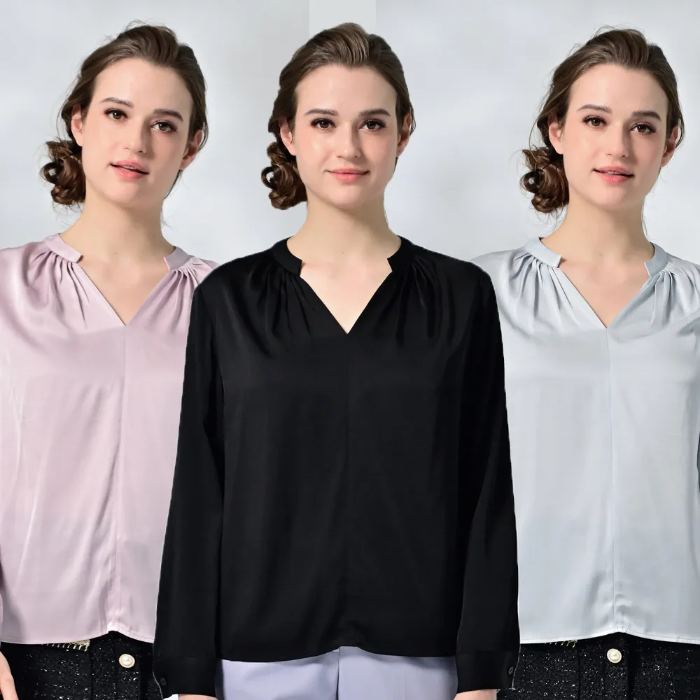 【御絹坊】時尚美學V領蠶絲長袖上衣