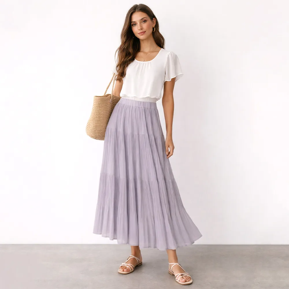 【MON’S】飄逸浪漫壓摺鬆緊腰裙(直)