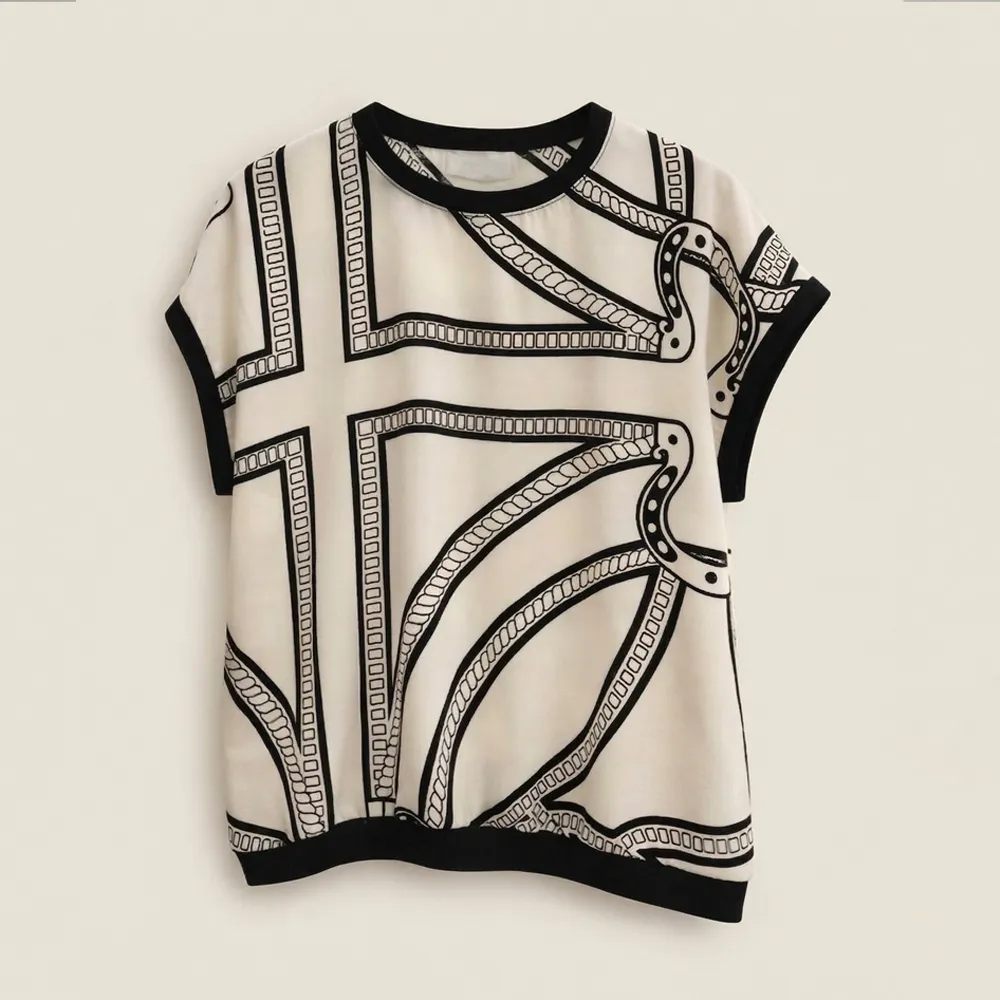 【MON’S】黑白鏈紋優雅上衣(直)