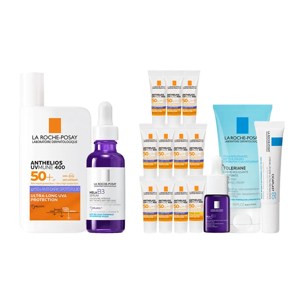 【理膚寶水】再睡5分鐘獨家聯名★MELA美白防曬禮盒組(MELA B3淡斑淨亮精華30ml+安得利MELA夏卡/亮白/淡斑)