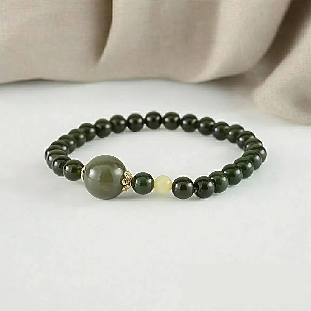 【赫本珠寶】($1499)設計款-大小珠碧玉手鍊(6mm)