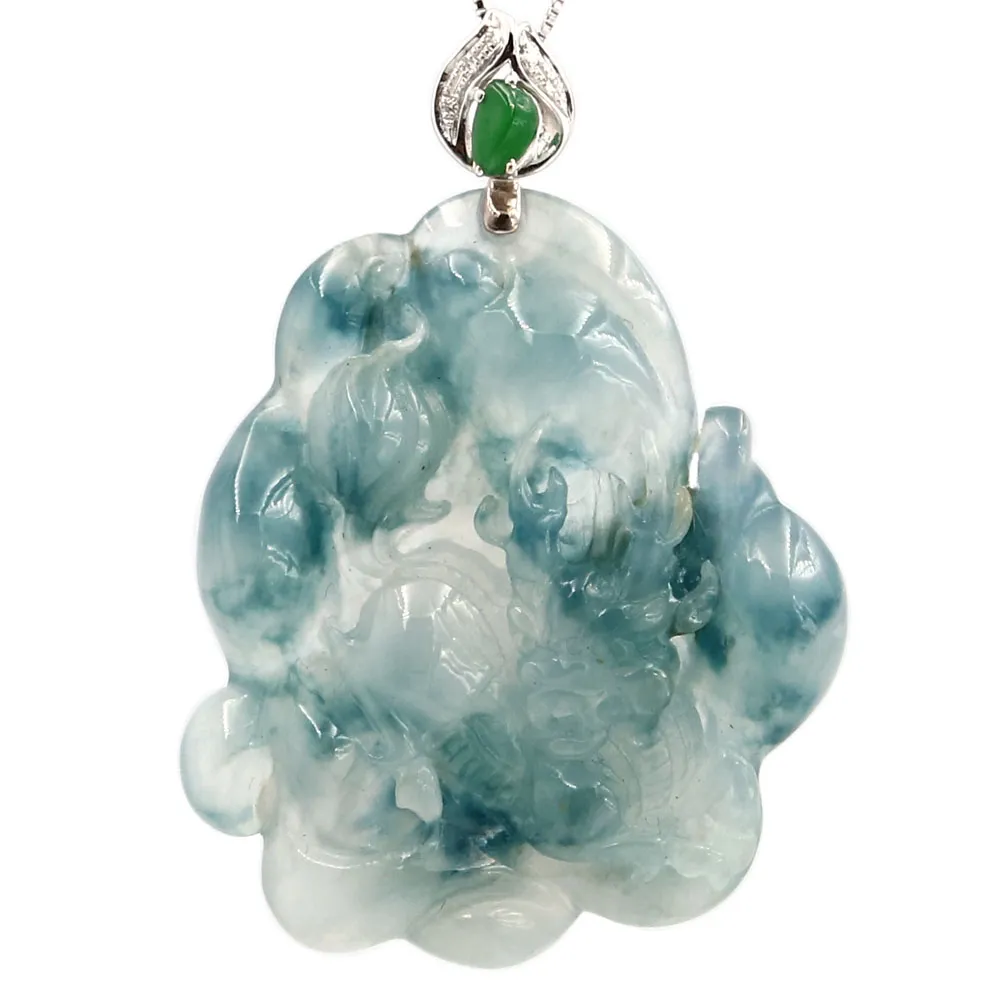 【JA-ME】天然A貨翡翠 冰玻種飄藍花麒麟18K金玉墜