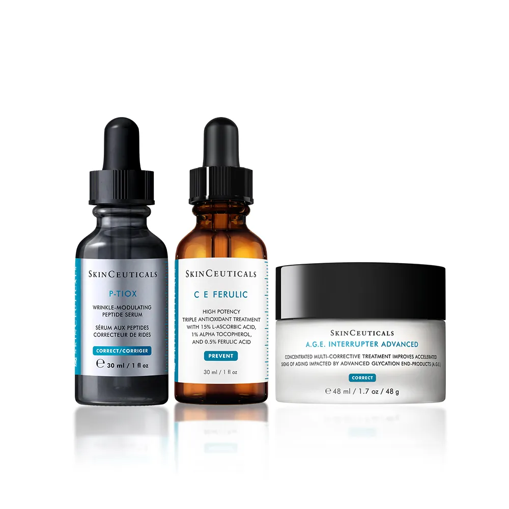 【Skin Ceuticals 修麗可】醫美級王牌明星組★CE抗氧化精華+P-TIOX 超胜抗皺極光精華+AGE活膚緊緻霜