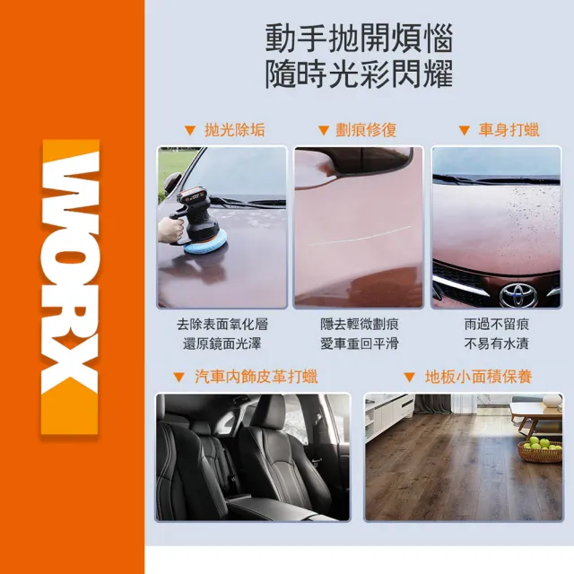 【WORX 威克士】20V  鋰電汽車打蠟拋光機 WX858.9(拋光 打蠟 無線 打蠟機 抛光機 無線打蠟機 鋰電打蠟機)