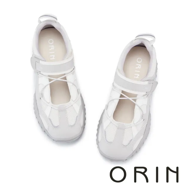 【ORIN】牛貼皮拼接網布瑪莉珍休閒鞋 白色