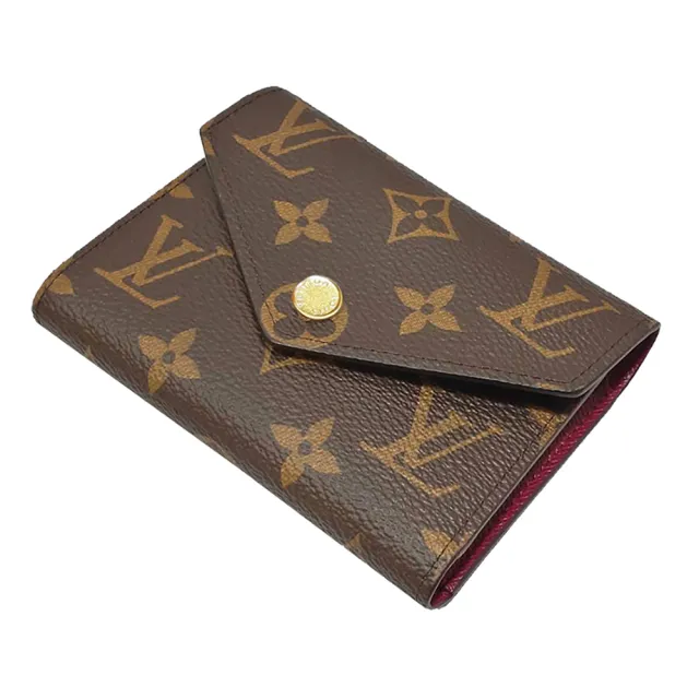 【Louis Vuitton 路易威登】M41938 經典Victorine系列經典Monogram帆布三折暗釦短夾(紫紅色)