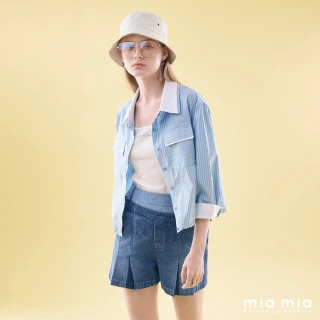 【mia mia】撞色剪裁打褶牛仔短褲