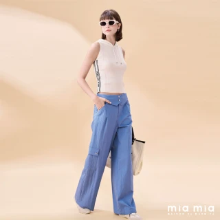 【mia mia】腰頭設計剪裁寬口褲